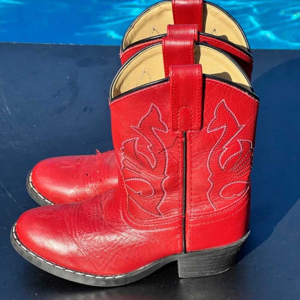 Masterson Boot Co. Kids Leather western Cowboy Boots Red Size 12 M Style RB2004C